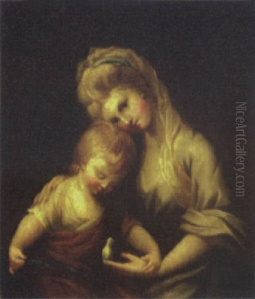 Mother And Child Holding A Pet Bird - view 1