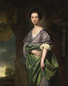 Portrait Of Mrs. James Fletcher In A Lilac Dress With A Green Wrap, In A Wooded Landscape Portrait Of Mrs. James Fletcher In A Lilac Dress With A Green Wrap, In A Wooded Landscape
