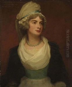 Portrait Of Georgiana Anne, Lady Townshend, Daughter Of William Poyntz Of Midgham, Berkshire, In A White Dress With A Blue Sash And Black Cloak by George Romney