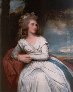 Portrait Of Mary, Mrs. Sullivan, Later Lady Sullivan, Leaning On One Elbow, Wearing A White Dress With A Blue And Red Sash