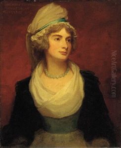 Portrait Of Georgiana-anne, Lady John Townshend, In A White Dress, Black Cloak And A White Bonnet With Blue Ribbon