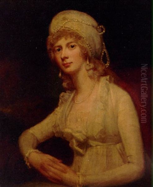 Portrait Of A Lady In A White Dress And White Pearl-trimmed Cap - view 1