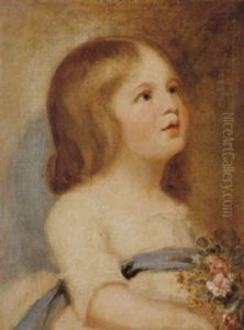 Portrait Of Miss Charlotte Horsley Wearing A White Dress And Holding Flowers Portrait Of Miss Charlotte Horsley Wearing A White Dress And Holding Flowers