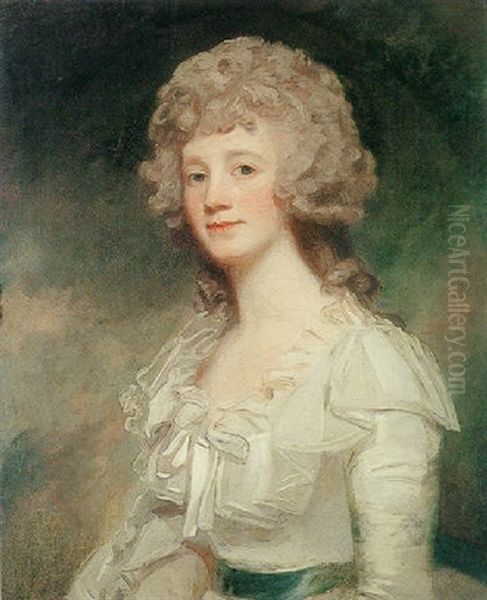 Portrait Of Lady (mrs. Buchanan?) Wearing A White Dress With A Blue Sash - view 1