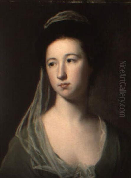 Portrait Of Lady Cecilia Halliwell In A Green Dress And Pale Green Veil - view 1