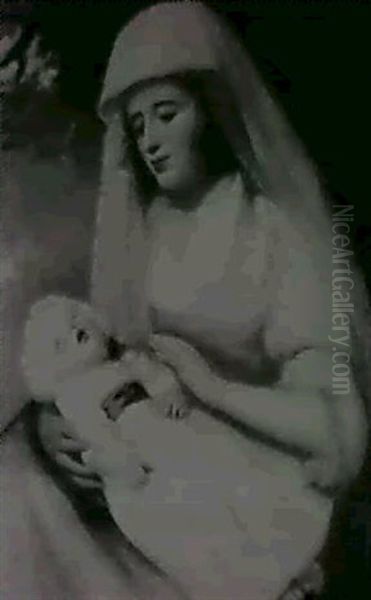 Portrait Of Mrs. Oliver, Seatethree-quarter Length, Her     Child On Her Lap, She Wearing A White Dress. - view 1