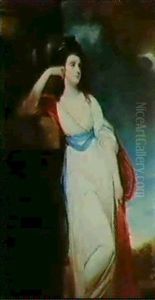 Portrait Of Isabella, Countessof Glencairn, Three-quarter   Length, Wearing A White Dress,leaning On A Column