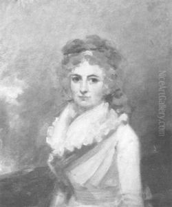 Portrait De Femme En Robe Blanche, Ruban Et Ceinture Rose by George Romney