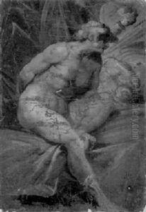 A Seated Figure Of A Prisoner With Trophies In The Background by Cristoforo Roncalli