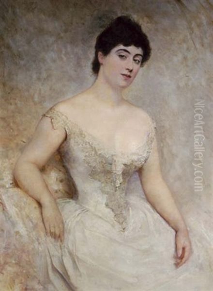 Portrait Of A Young Woman In A White Dress - view 1