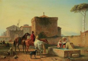 Untitled - At The Watering Trough by Guillaume Frederic Ronmy