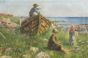 Skargardslandskap Med Barn Vid Eka Skargardslandskap Med Barn Vid Eka