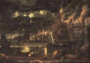 Blick Auf Eine Nachtliche Hafenstadt by Don Giuseppe Ronzelli
