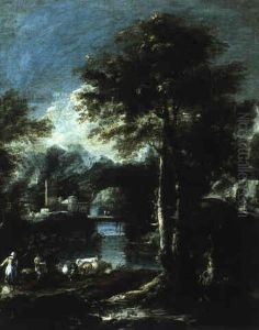 Italienische Landschaft Mit Hirtenpaar by Don Giuseppe Ronzelli
