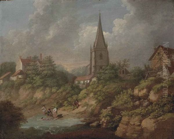 A View Of Monmouth With The Church Of St. Mary's, Bathers In The Foreground - view 1