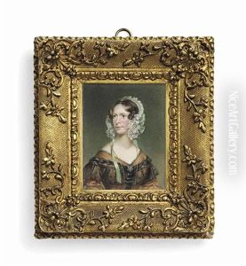 A Lady In Brown Silk Dress, Lace Bonnet Tied With Green Ribbons by Room, Henry
