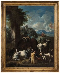 Veduta Di Tivoli Con Pastore, Armenti E Mose