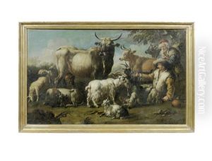 Drovers With Their Flock by Cajetan Roos