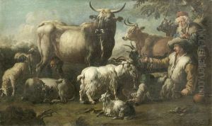 Drovers With Their Flock by Cajetan Roos