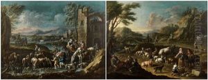 Bergers Et Leur Troupeau Dans Un Paysage Le Depart Pour Le Marche by Cajetan Roos