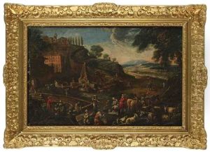 Scene De Bergers Dans Un Village by Cajetan Roos