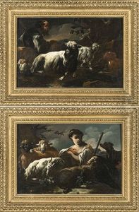 Pastore E Pastorella Con Armenti (pair) by Cajetan Roos