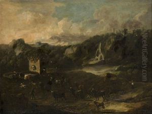 Paesaggio Con Pastori E Armenti Presso Un Fontanile by Cajetan Roos