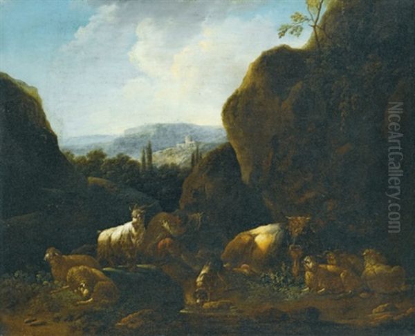 A Landscape With A Flock Of Sheep And Goats (2 Works) - view 1