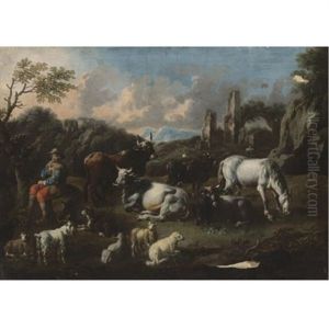 Italianate Landscape With A Herdsman Surrounded By His Cattle Italianate Landscape With A Herdsman Surrounded By His Cattle