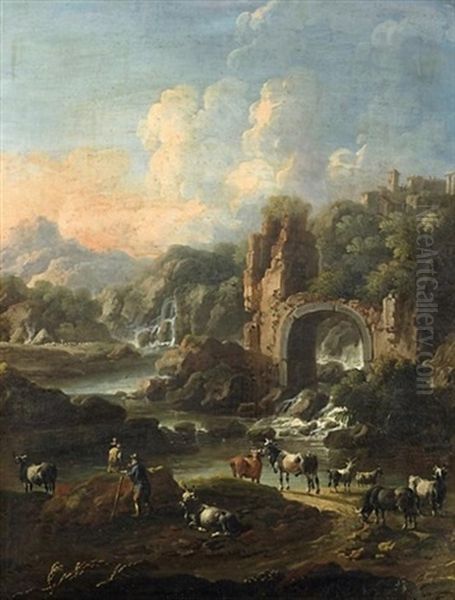 Ideale Fluslandschaft Mit Hirten Und Vieh - view 1