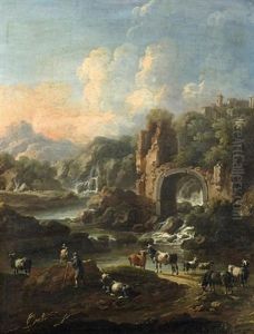 Ideale Fluslandschaft Mit Hirten Und Vieh by Cajetan Roos