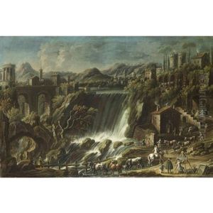 Veduta Di Tivoli Con Un Artista, Figure E Animali In Primo Piano