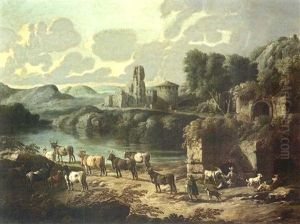 An Italianate River Landscape With Shepherds And Their Flock Resting, The Ruins Of A Town Beyond An Italianate River Landscape With Shepherds And Their Flock Resting, The Ruins Of A Town Beyond