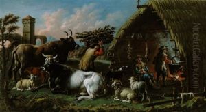 Scena Campestre Nella Campagna Romana, Hirten Und Herde In Der Romischen Campagna by Cajetan Roos