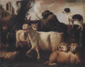 Ruinlandskap Med Herde, Baggar, Far Och Hund Ruinlandskap Med Herde, Baggar, Far Och Hund