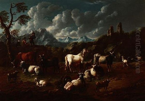 Italienische Hirten In Weiter Gebirgiger Landschaft - view 1