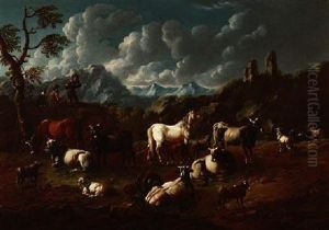 Italienische Hirten In Weiter Gebirgiger Landschaft Italienische Hirten In Weiter Gebirgiger Landschaft