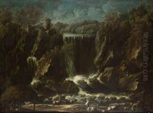 Paisaje Con Cascada, Personajes Y Animales by Jacob (Rosa di Napoli) Roos