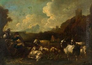 Landschaft Mit Hirten, Ziegen Und Schafen by Jacob (Rosa di Napoli) Roos