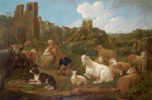 Herde Mit Hirten In Der Campagna