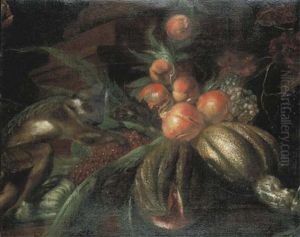 Nature Morte Au Singe Et Aux Fruits by Jacob (Rosa di Napoli) Roos