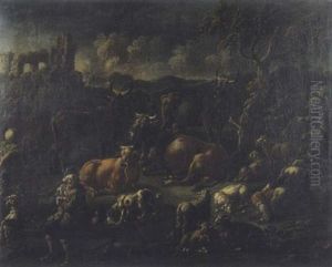 Paysan Et Son Troupeau by Jacob (Rosa di Napoli) Roos
