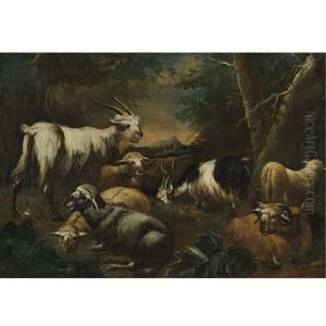 Goats And Sheep In A Landscape by Jan Thomas I Roos
