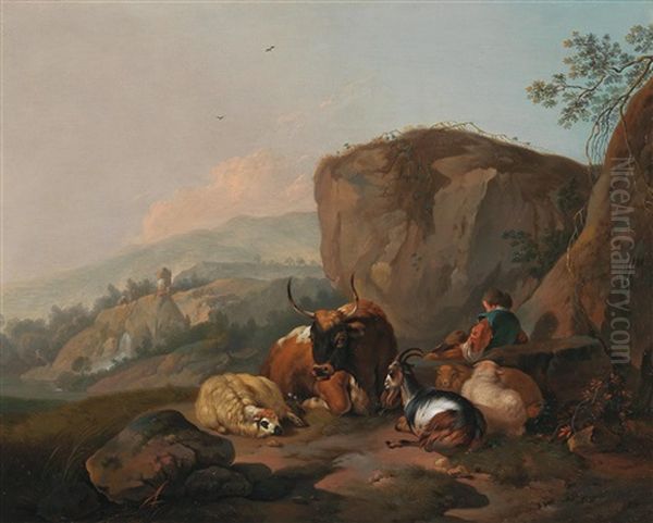 A Pair Of Italian Landscapes With Shepherds And Their Flocks - view 1