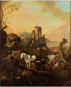 Schimmel Und Kuhe In Bergiger Landschaft