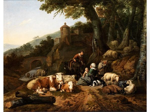 Hirtenfamilie Und Herde Bei Der Rast - view 1