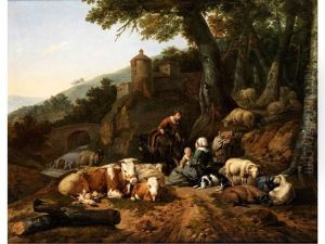 Hirtenfamilie Und Herde Bei Der Rast Hirtenfamilie Und Herde Bei Der Rast