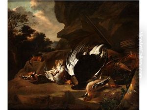 Jagdstilleben In Landschaft by Johann Heinrich Roos