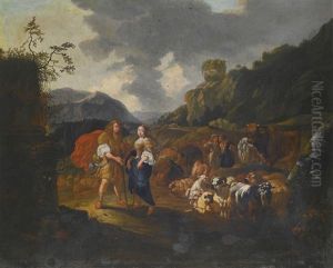 Self Portrait Of The Artist And His Wife In An Arcadian Landscape by Johann Heinrich Roos