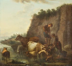 Pendants: Hirten Und Vieh In Hugeliger Landschaft